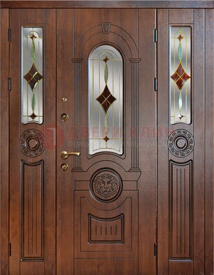 Парадная полуторная дверь с виноритом и витражом ДВТ-172 в Чебоксарах