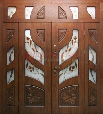 Элитная двухстворчатая дверь с витражным стеклом ДВТ-173 в Чебоксарах