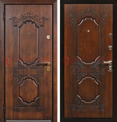 Коричневая железная дверь с виноритом и узором ДВТ-211 в Чебоксарах