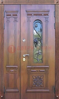Железная коричневая филенчатая дверь с виноритом и МДФ ДВТ-85 в Чебоксарах