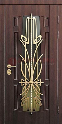 Железная темная дверь с виноритом и МДФ со стеклом ДВТ-86 в Чебоксарах