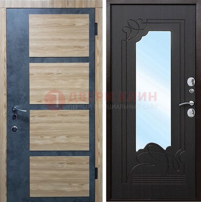 Светлая металлическая дверь c фрезерованной МДФ с зеркалом ДЗ-103 в Чебоксарах