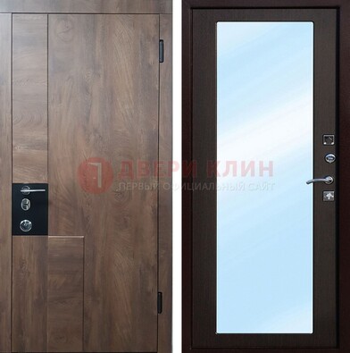 Коричневая металлическая дверь c МДФ с зеркалом ДЗ-106 в Чебоксарах