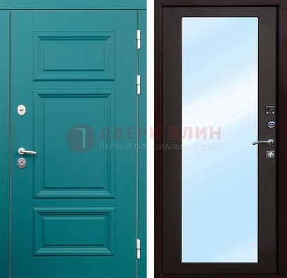Зеленая входная дверь терморазрыв c виноритом и МДФ с зеркалом ДЗ-122 в Чебоксарах