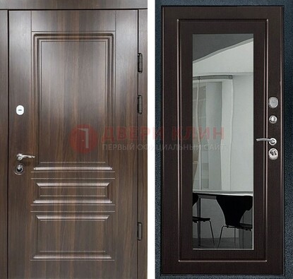 Железная коричневая дверь с МДФ Венге c зеркалом ДЗ-124 в Чебоксарах