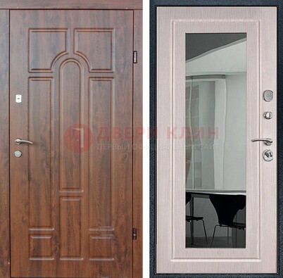 Входная коричневая дверь с МДФ Белый дуб и зеркалом ДЗ-126 в Чебоксарах