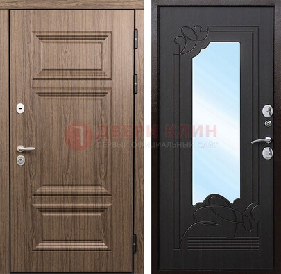Входная коричневая дверь с зеркалом МДФ Венге ДЗ-127 в Чебоксарах