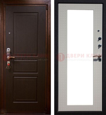 Коричневая железная дверь с панелями МДФ и зеркалом ДЗ-133 в Чебоксарах