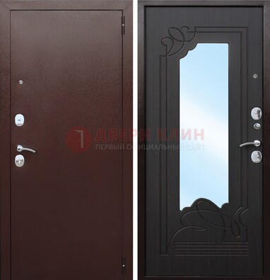 Коричневая стальная дверь с зеркалом ДЗ-18 в Чебоксарах