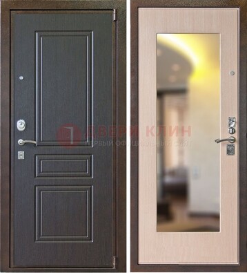 Коричневая стальная дверь с зеркалом МДФ внутри ДЗ-27 в Чебоксарах