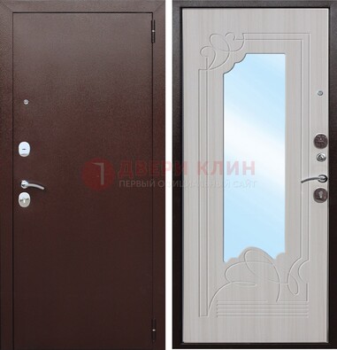 Коричневая металлическая дверь с зеркалом МДФ внутри ДЗ-33 в Чебоксарах