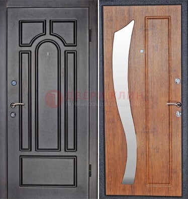 Темная железная дверь с зеркалом ДЗ-35 в Чебоксарах