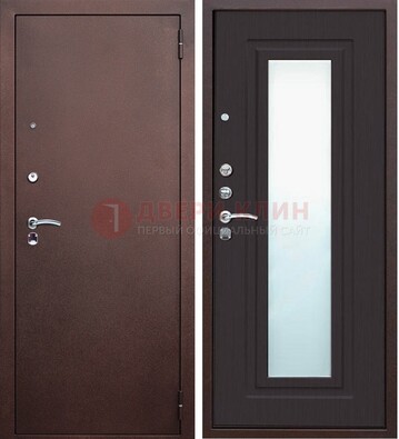 Коричневая металлическая дверь с зеркалом ДЗ-43 в Можайске