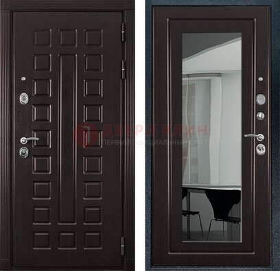 Темная металлическая дверь с зеркалом МДФ внутри ДЗ-4 в Чебоксарах