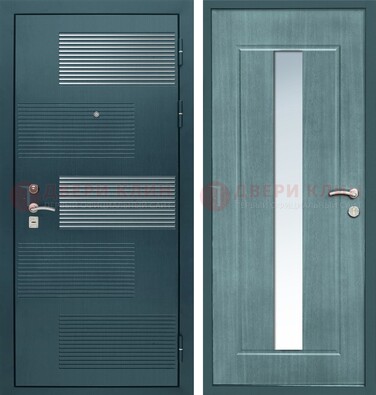 Входная дверь с зеркальной вставкой внутри с голубым МДФ с зеркалом ДЗ-71 в Чебоксарах