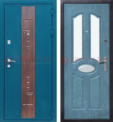 Голубая металлическая дверь МДФ с тремя зеркальными вставками ДЗ-78 в Чебоксарах
