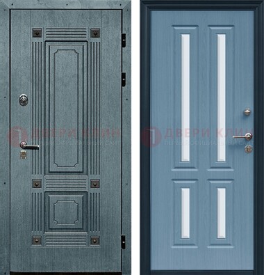 Голубая филенчатая дверь с МДФ и зеркальными вставками внутри ДЗ-80 в Чебоксарах