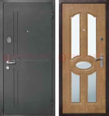 Железная серая дверь с порошковым напылением и МДФ с зеркалом ДЗ-90 в Чебоксарах