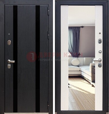 Черная входная дверь с зеркалом МДФ внутри ДЗ-9 в Чебоксарах