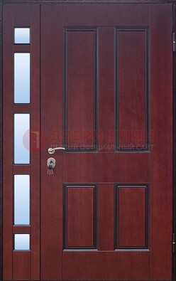 Красная входная полуторная дверь со стеклом ПЛ-10 в Чебоксарах