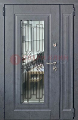 Серая стальная дверь Винорит со стеклом и ковкой ПЛ-29 в Чебоксарах