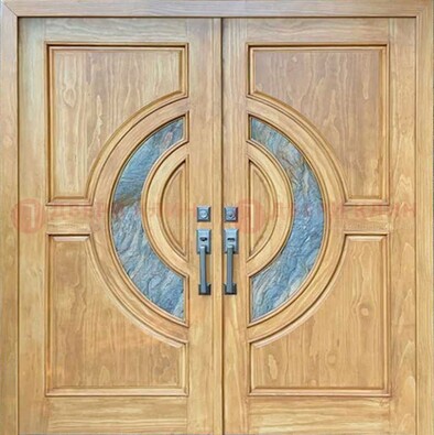 Двухстворчатая металлическая дверь с витражом ВЖ-11 в Чебоксарах