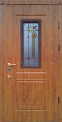 Железная дверь с МДФ и витражом ВЖ-24 в Чебоксарах