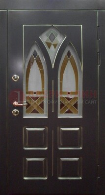 Чёрная железная дверь с МДФ и витражом ВЖ-27 в Чебоксарах